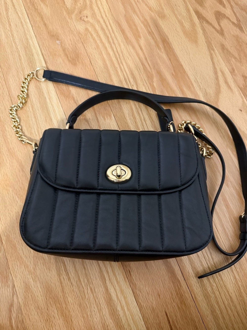 Coach Marlie top handle satchel Black Quilted Crossbody Bag with Gold Hardware